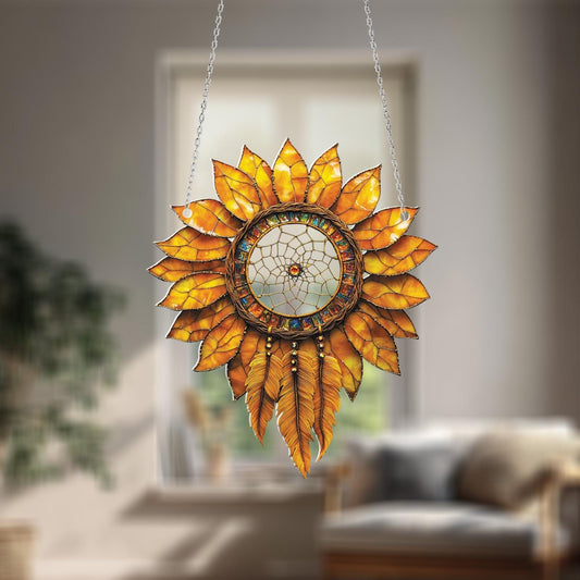 Sunflower Dreamcatcher Window Hanging, Boho Chic Sunflower Decor, Unique Home and Room Decoration