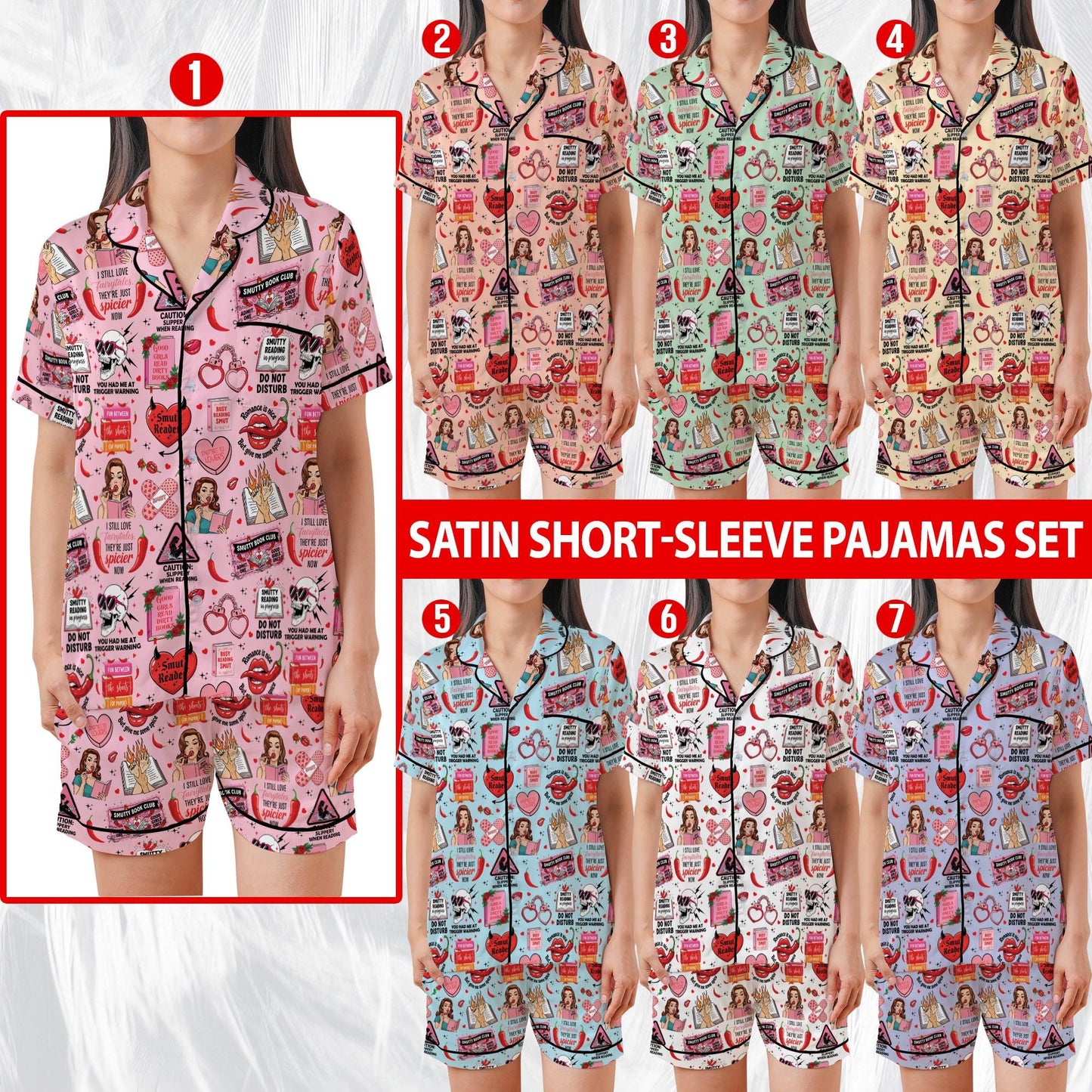 Smut Bookish Satin Pajama Set, Retro Spicy Book Sleepwear, Smut Readers Pajamas, Romance Novel Fans Pajamas, Spicy Romance Book Lovers Gift