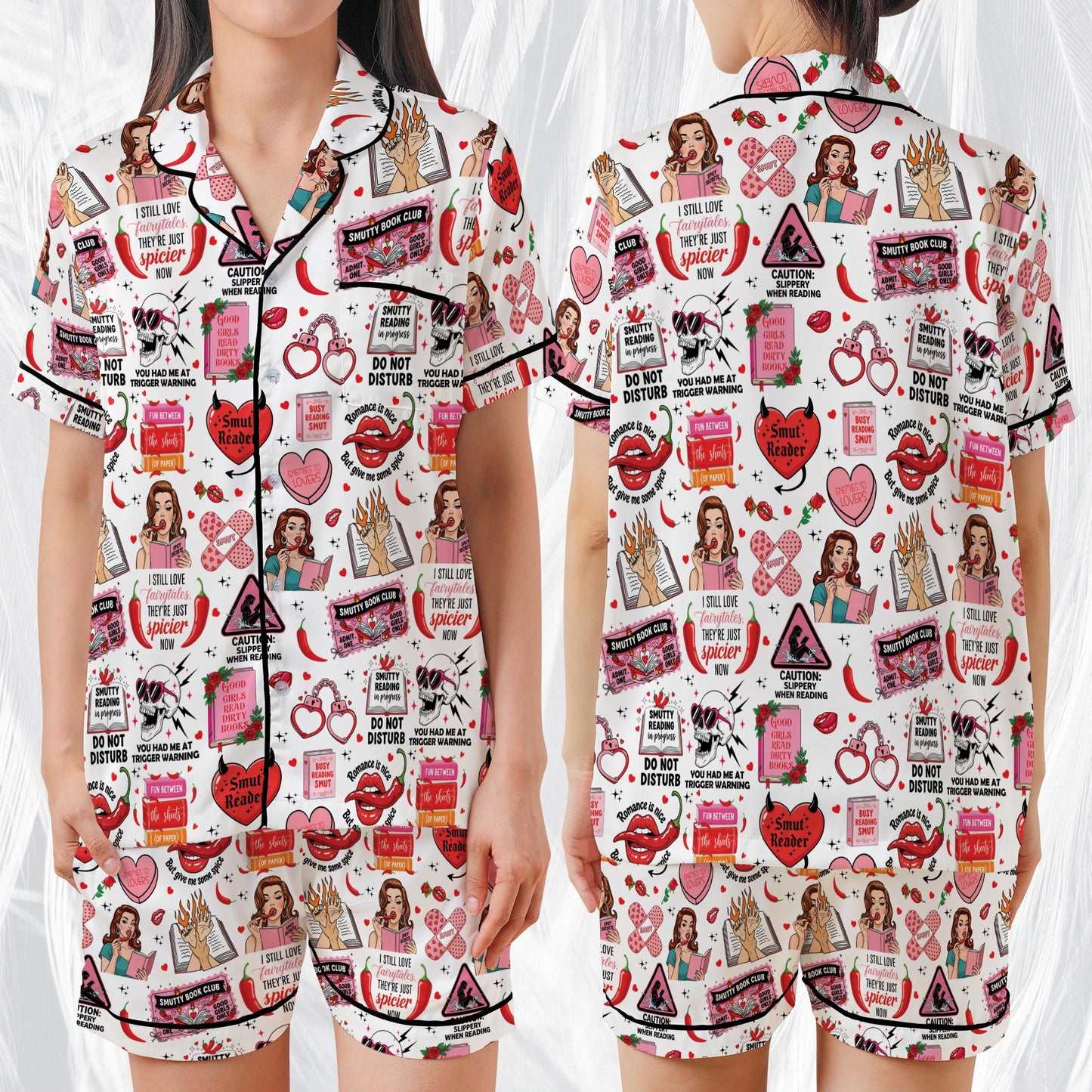 Smut Bookish Satin Pajama Set, Retro Spicy Book Sleepwear, Smut Readers Pajamas, Romance Novel Fans Pajamas, Spicy Romance Book Lovers Gift