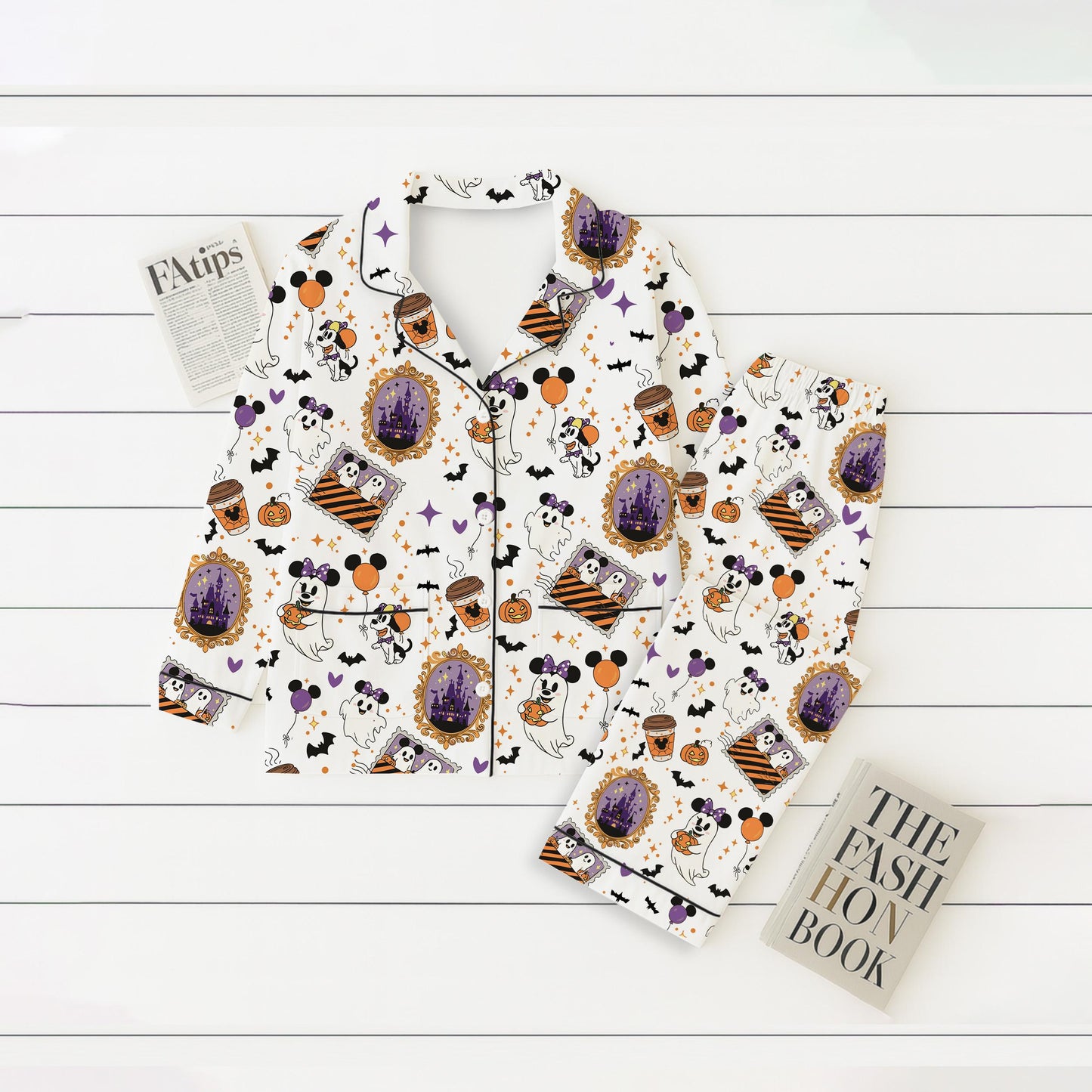 Halloween Mk Mn Ghost Pajamas Set, Halloween Mk Mn Mouse Sleepwear, WDW Cartoon Homewear, Magic Kingdom Nightwear, Cartoon Fan gift