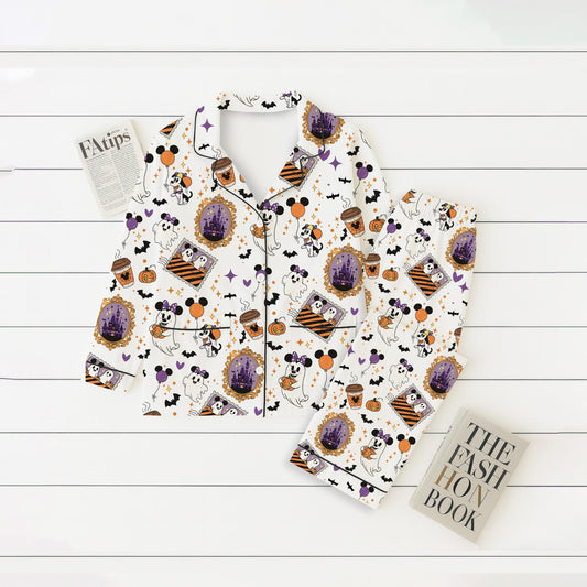 Halloween Mk Mn Ghost Pajamas Set, Halloween Mk Mn Mouse Sleepwear, WDW Cartoon Homewear, Magic Kingdom Nightwear, Cartoon Fan gift