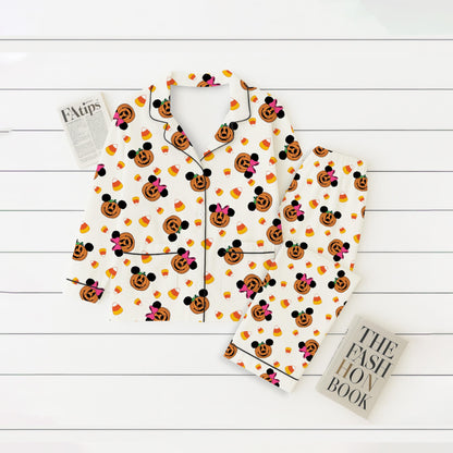 Halloween Mouse Pumpkin Pajamas Set, Mk Mn Mouse Homewear, Halloween WDW Cartoon Sleepwear, Cozy Loungewear, Cartoon Fan Gift