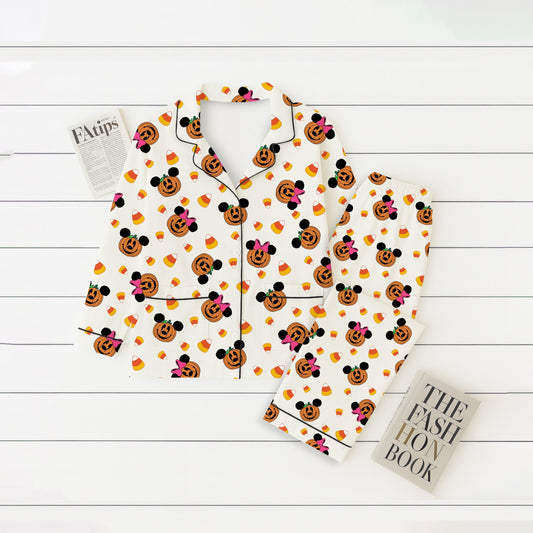 Halloween Mouse Pumpkin Pajamas Set, Mk Mn Mouse Homewear, Halloween WDW Cartoon Sleepwear, Cozy Loungewear, Cartoon Fan Gift