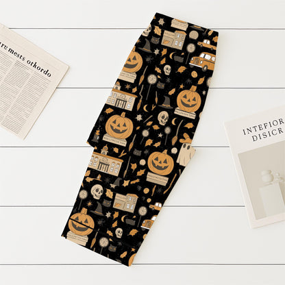 Halloween Town Pumpkin Pajamas Set, Ghost Pumpkin Witch Sleepwear, Halloween Pattern Loungewear, Spooky Season Gift, Halloween Gift