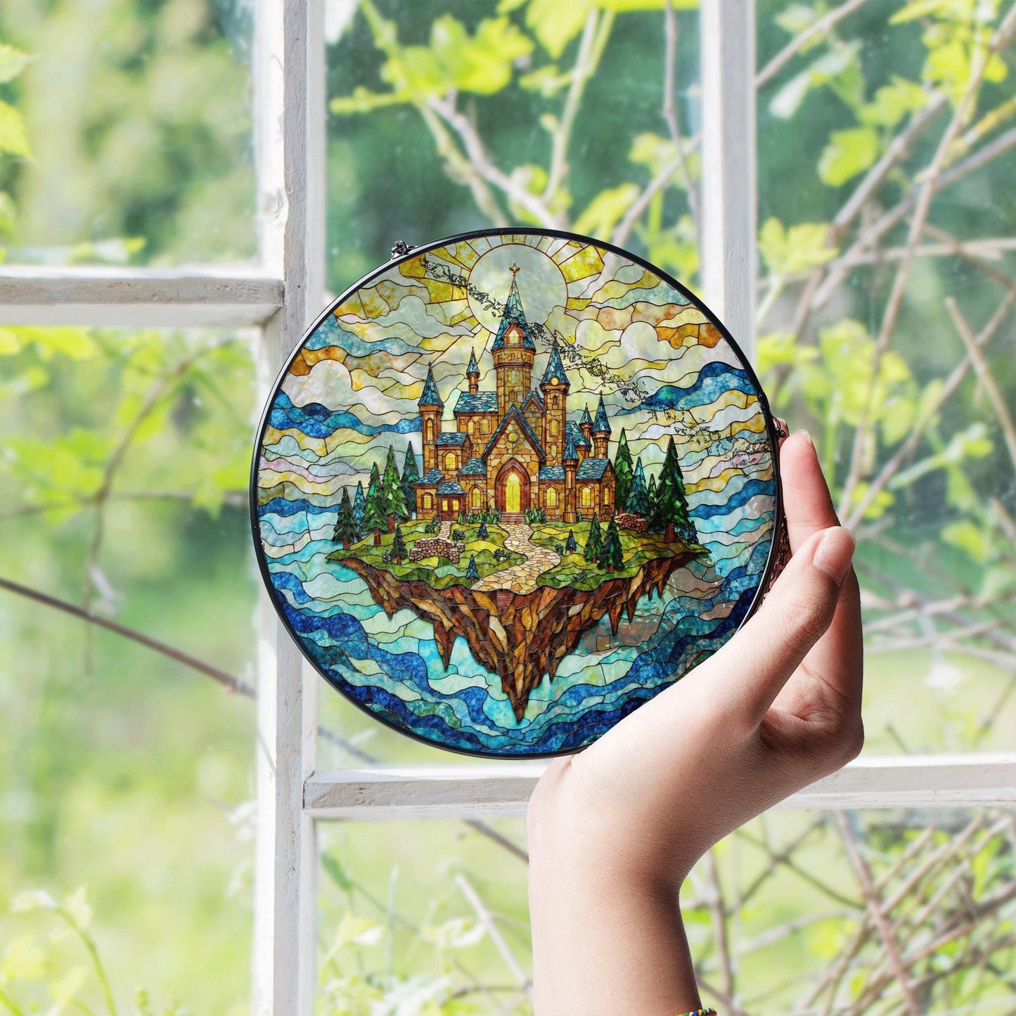 Floating Castle Fantasy Suncatcher Stained Glass Window Decor Gift