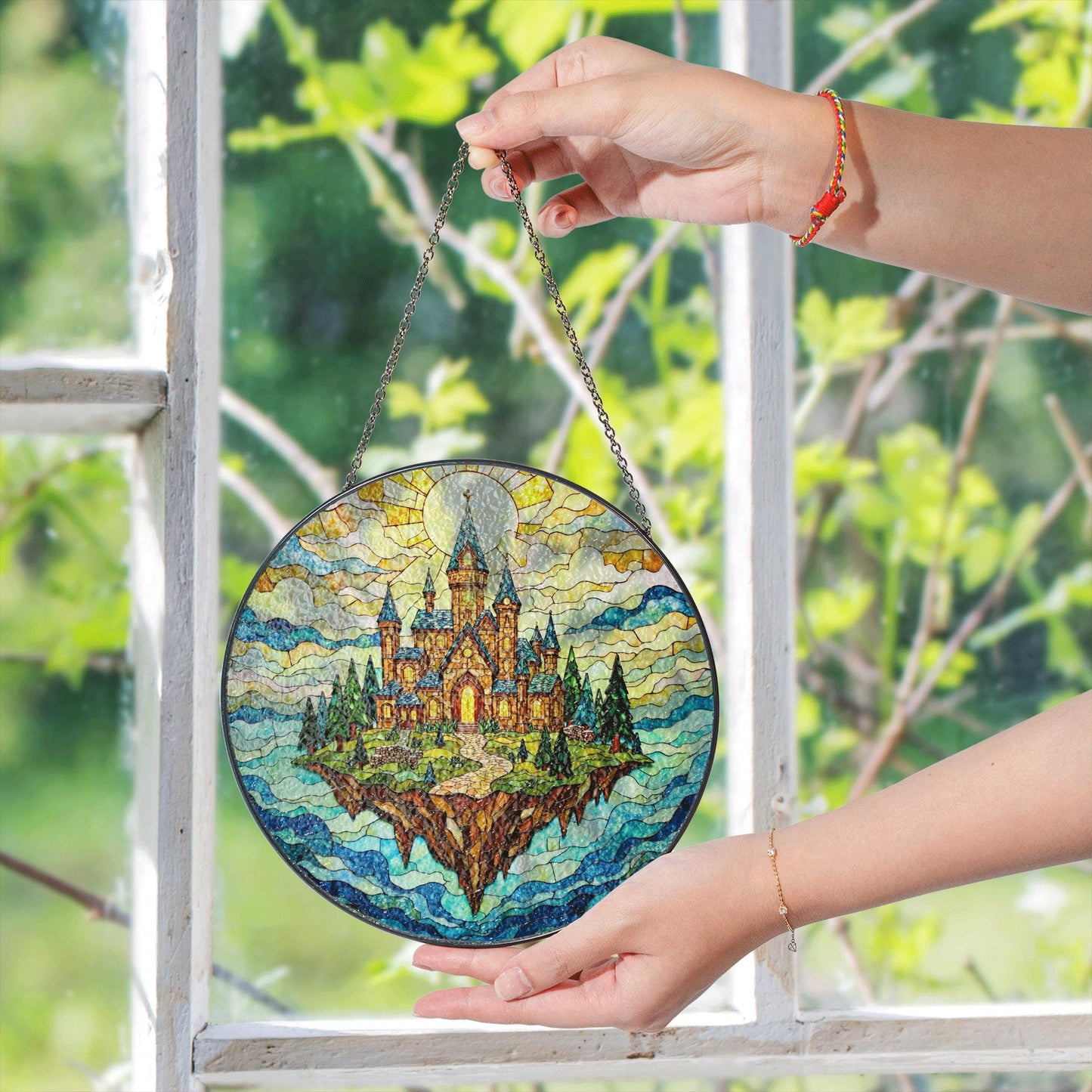 Floating Castle Fantasy Suncatcher Stained Glass Window Decor Gift