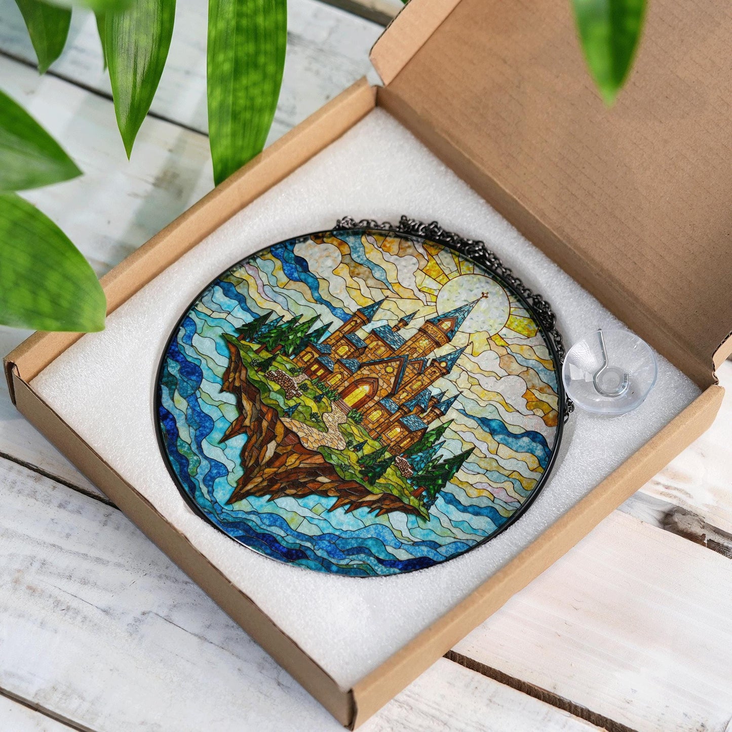 Floating Castle Fantasy Suncatcher Stained Glass Window Decor Gift