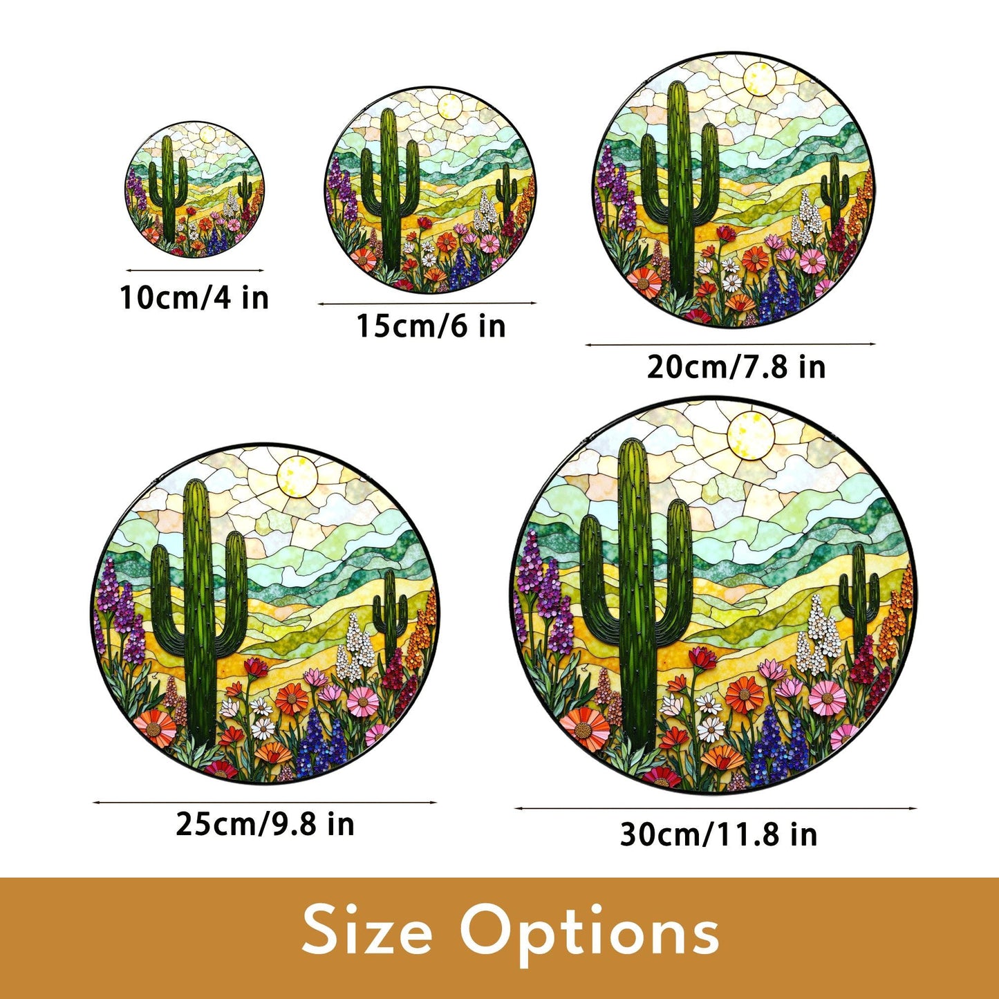Colorful Desert Cactus Scene Round Suncatcher Window Hanging Southwest Decor Mothers Day Gift