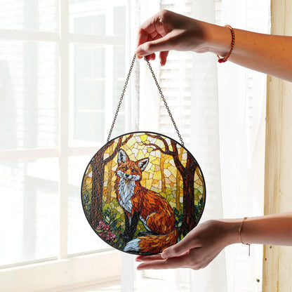 Forest Fox Stained Glass Suncatcher Woodland Animal Window Decor Gift