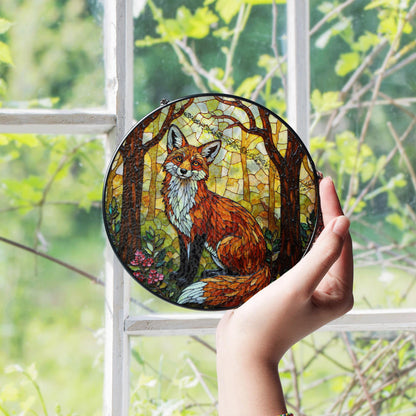 Forest Fox Stained Glass Suncatcher Woodland Animal Window Decor Gift