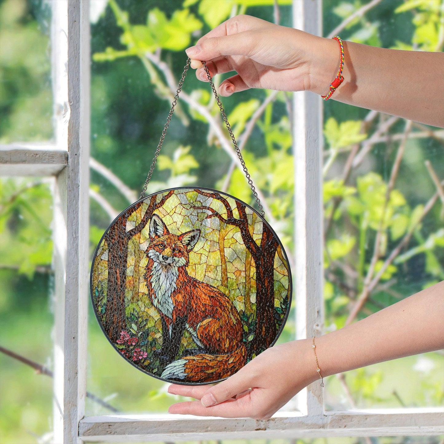 Forest Fox Stained Glass Suncatcher Woodland Animal Window Decor Gift
