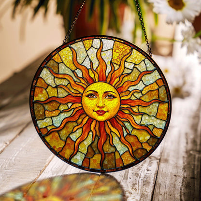 Radiant sun face stained glass suncatcher spiritual window decor unique mothers day gift