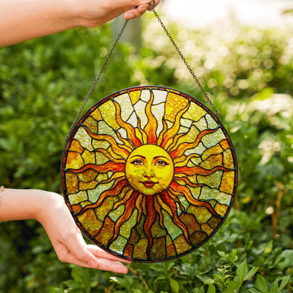 Radiant sun face stained glass suncatcher spiritual window decor unique mothers day gift