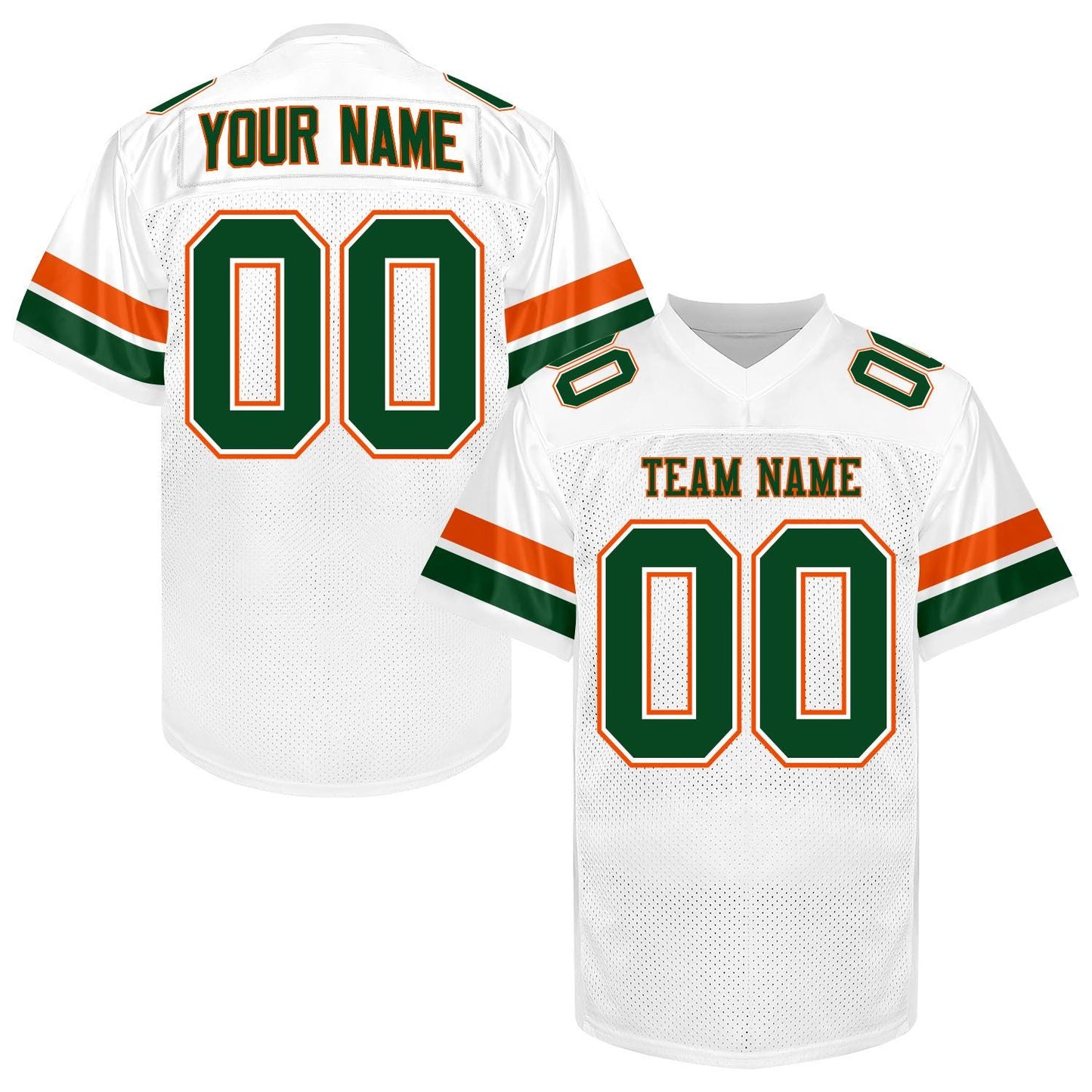 Custom White  Football Jersey Men Women Youth Kid, Green Orange Football Shirt Printed Name Number and Logo, Practice Football Uniform