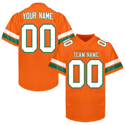 Custom White  Football Jersey Men Women Youth Kid, Green Orange Football Shirt Printed Name Number and Logo, Practice Football Uniform