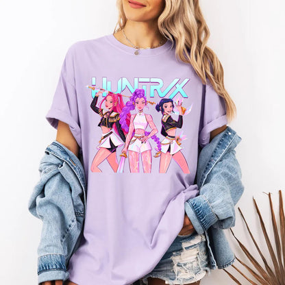 Huntrix shirt demon hunters shirt huntrix girls t shirt mira rumi joey shirt demon hunter merch gift for kpop fan kpop movie shirt anime tee