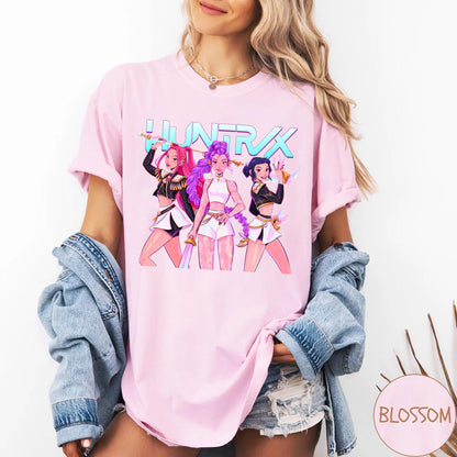 Huntrix shirt demon hunters shirt huntrix girls t shirt mira rumi joey shirt demon hunter merch gift for kpop fan kpop movie shirt anime tee