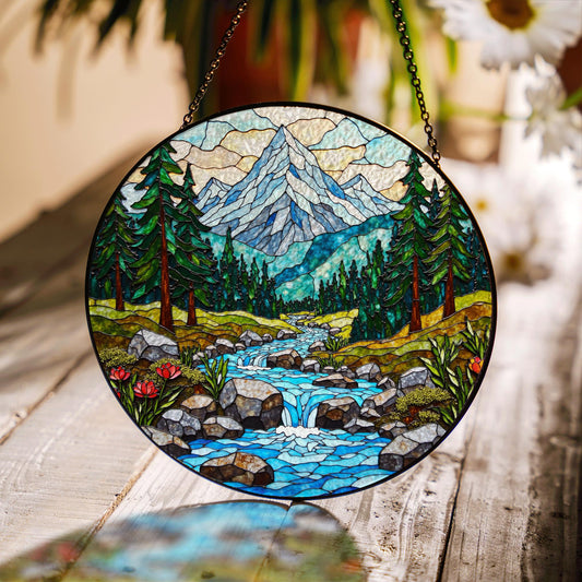 Suncatcher mountain forest stream landscape gift for mom Mothers Day gift Christmas gift