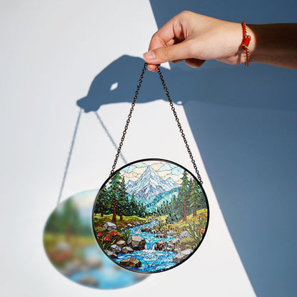 Suncatcher mountain forest stream landscape gift for mom Mothers Day gift Christmas gift
