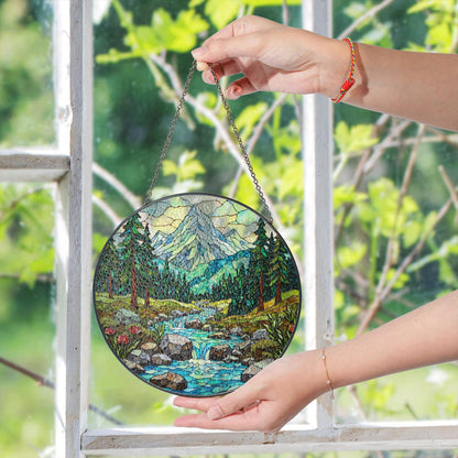 Suncatcher mountain forest stream landscape gift for mom Mothers Day gift Christmas gift