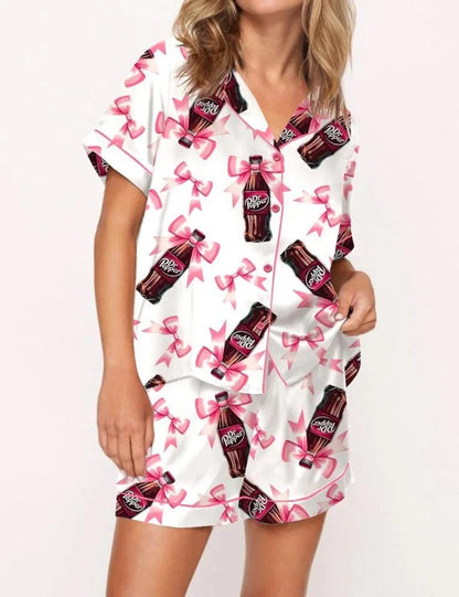 Coquette Pepper Drink Satin Pajama Set For Women  Pajamas Set