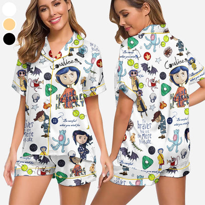 Coraline Stamp Halloween Pajamas Set, Halloween Doll, Horror Doll Cartoon Movie PJS, Scary Cartoon, Cartoon Character PJS, Halloween Gifts