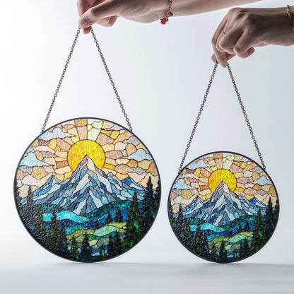 Suncatcher stained glass mountain sunrise landscape gift for mom Mother’s Day gift Christmas gift