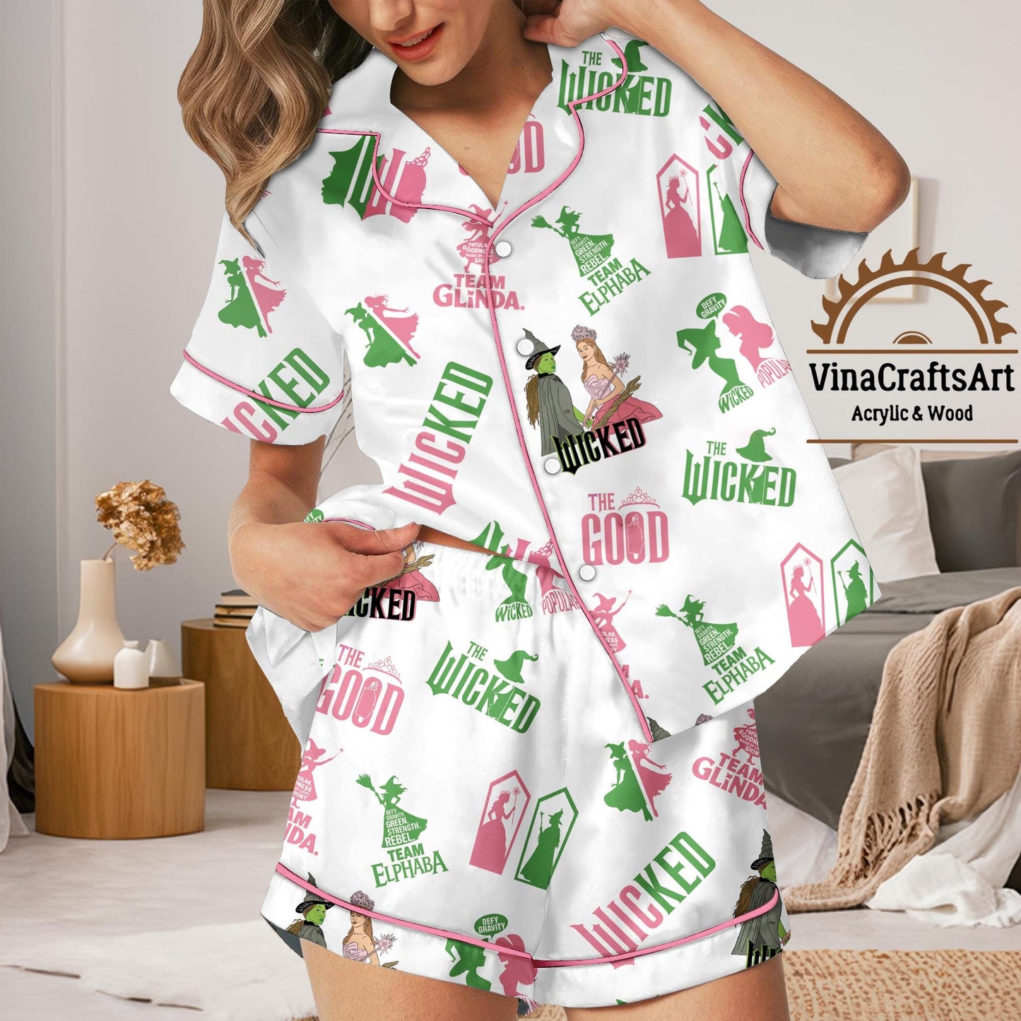 Wicked Lover Pajama Set – Team Glinda vs Team Elphaba Sleepwear, Funny Musical Theater Loungewear, Wicked the Musical Gift