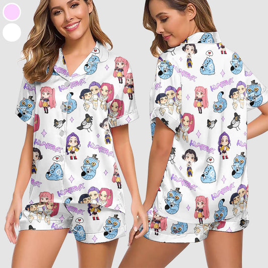 Kpop Demon Hunters Satin Pajama Set, Derpy the Tiger And Bird Sleepwear, Kpop Saja Boys Women Pajamas, Kpop Demon Hunter Shirt