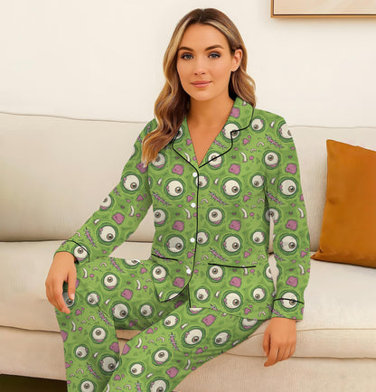 Green Monster Eye Pajamas Set, Funny Zombie Eyeball Sleepwear, Creepy Cute Halloween Sleepwear, Spooky Season Gift, Halloween Gift