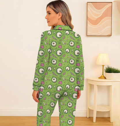 Green Monster Eye Pajamas Set, Funny Zombie Eyeball Sleepwear, Creepy Cute Halloween Sleepwear, Spooky Season Gift, Halloween Gift