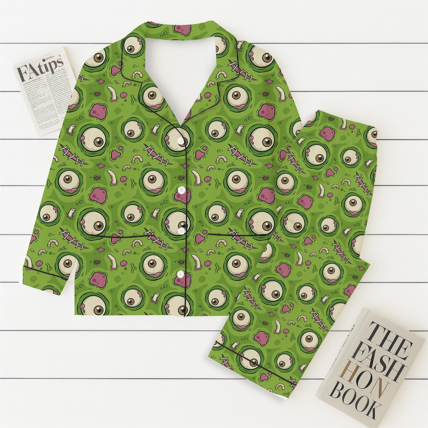 Green Monster Eye Pajamas Set, Funny Zombie Eyeball Sleepwear, Creepy Cute Halloween Sleepwear, Spooky Season Gift, Halloween Gift