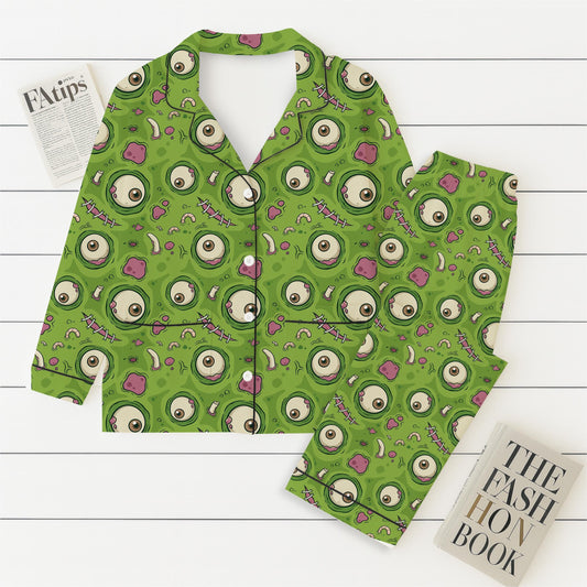 Green Monster Eye Pajamas Set, Funny Zombie Eyeball Sleepwear, Creepy Cute Halloween Sleepwear, Spooky Season Gift, Halloween Gift