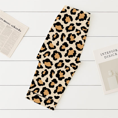 Leopard Pajamas Set, Animal Loungewear, Beige And Black Homewear, Cozy Sleepwear, Cute Leopard Nightwear For Women Men, Halloween Gift