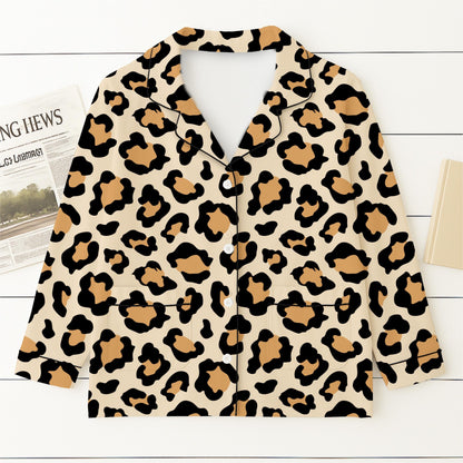 Leopard Pajamas Set, Animal Loungewear, Beige And Black Homewear, Cozy Sleepwear, Cute Leopard Nightwear For Women Men, Halloween Gift
