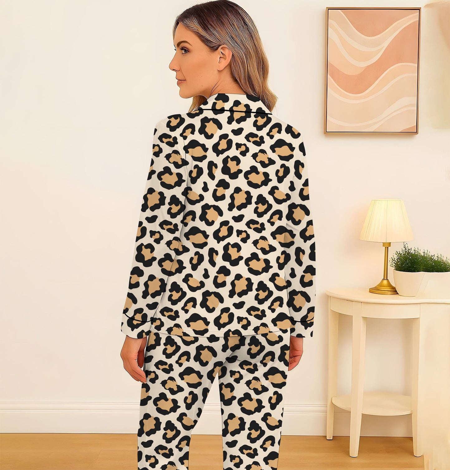 Leopard Pajamas Set, Animal Loungewear, Beige And Black Homewear, Cozy Sleepwear, Cute Leopard Nightwear For Women Men, Halloween Gift