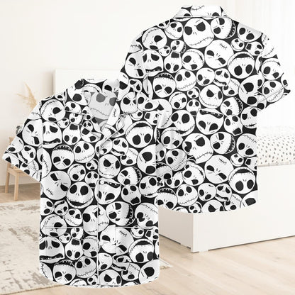 Jack Skellington Short Satin Pajamas, Nightmare Before Christmas Pajamas Set Women, Spooky Silk Pajamas For Women, Halloween Matching P