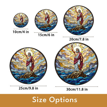 Biblical stained glass Moses parting sea round suncatcher Christian home decor gift for Easter or pastor