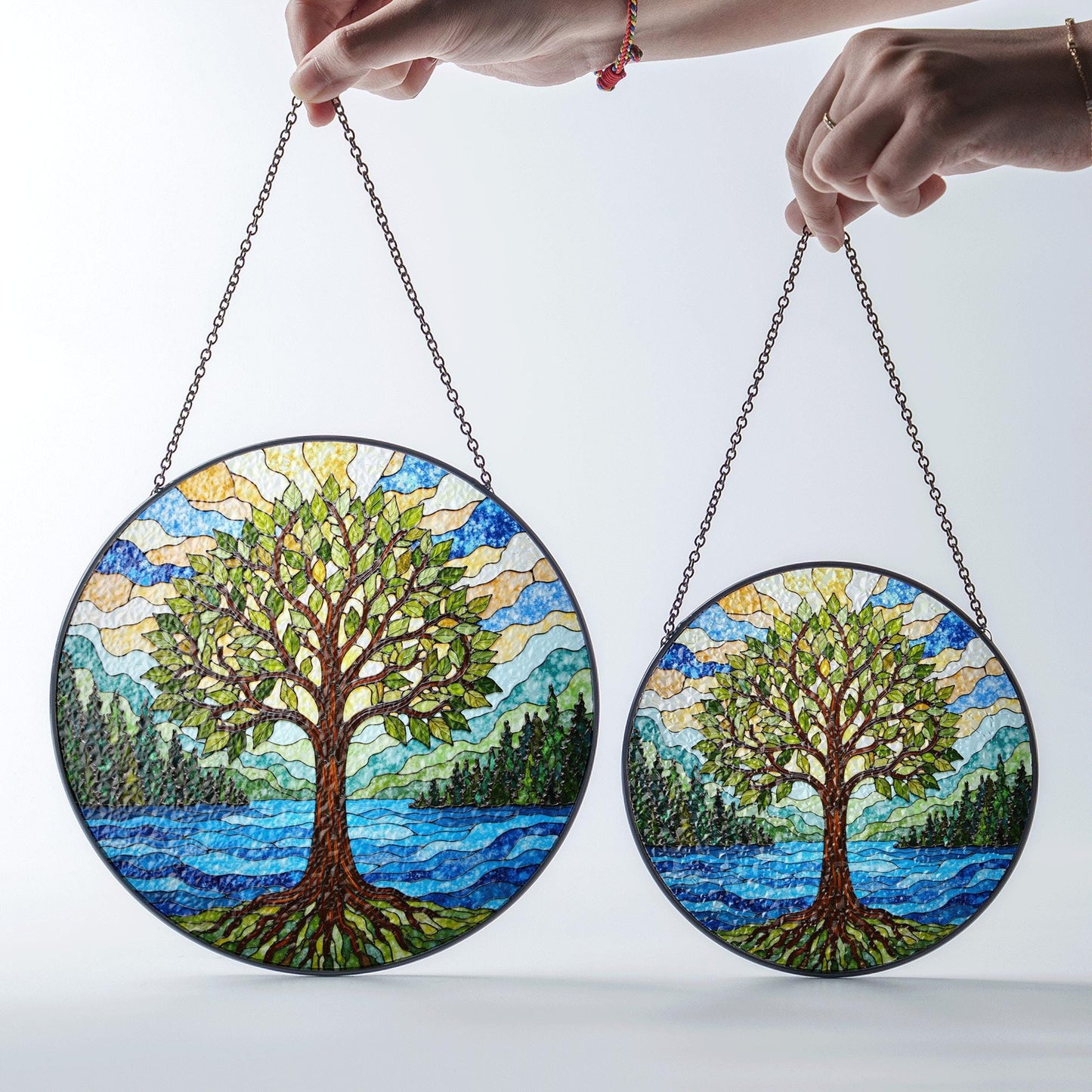Tree of life stained glass suncatcher forest river art gift for mothers day or nature lovers