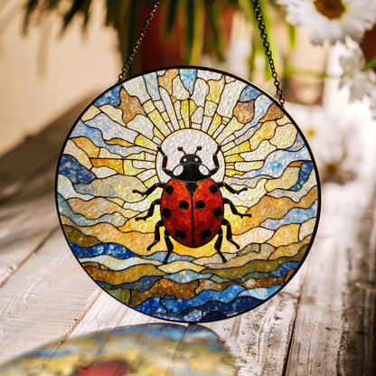 Ladybug stained glass suncatcher insect window decor gift for spring nature lovers