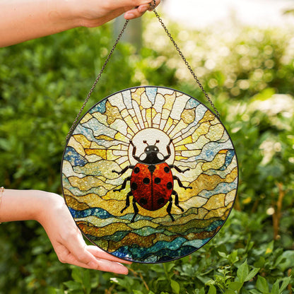 Ladybug stained glass suncatcher insect window decor gift for spring nature lovers