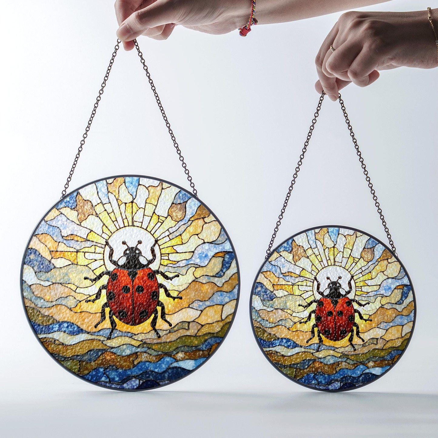Ladybug stained glass suncatcher insect window decor gift for spring nature lovers