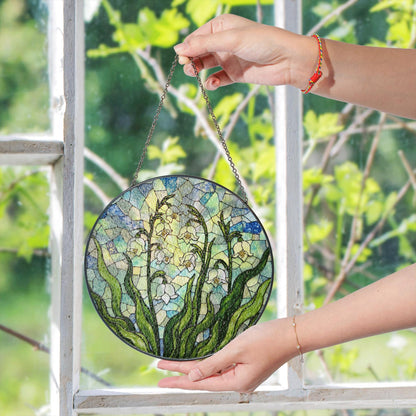 Lily of the valley flower stained glass round suncatcher spring window decor gift for mothers day
