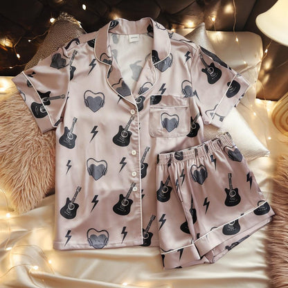 Rock On Rockstar Music Guitar Satin Pajamas Set, Rock Music Lover Pajamas, Family Pajamas, Music Pajamas Set, Rock and Roll, Rock Pajamas