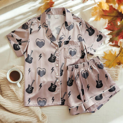 Rock On Rockstar Music Guitar Satin Pajamas Set, Rock Music Lover Pajamas, Family Pajamas, Music Pajamas Set, Rock and Roll, Rock Pajamas