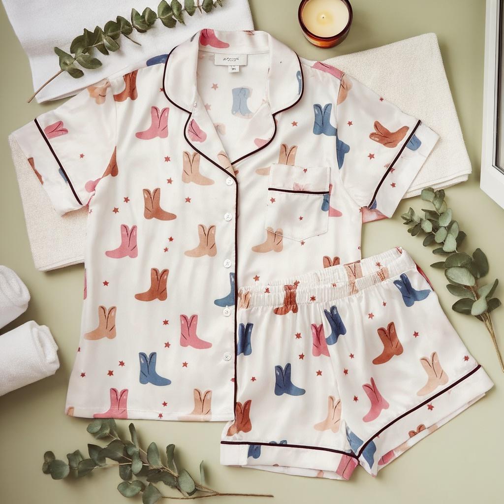 Cowboy Boots Satin Pajamas Set, Western Pattern Pajamas, Western Pajamas, Cowgirl Boot Pajama, Family Pyjamas, Womens Pajamas, Cowboyart Pjs