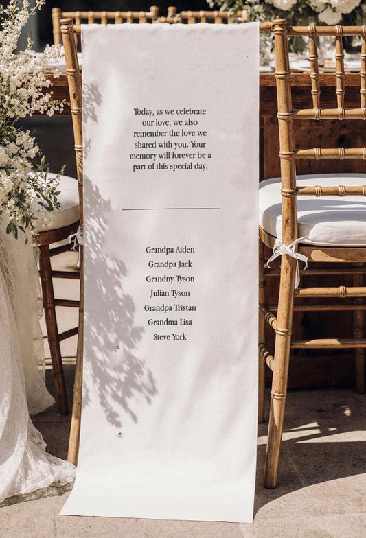In Loving Memory Wedding Chair Sign, Today We Celebrate and Remember Banner, Personalized Memorial Decoration, Custom Wedding Tribute Sign
