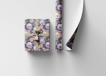 Pastel Goth Watercolor Halloween Wrapping Paper Roll Spooky Cute Skeleton Ghost Bat Witch Print #14