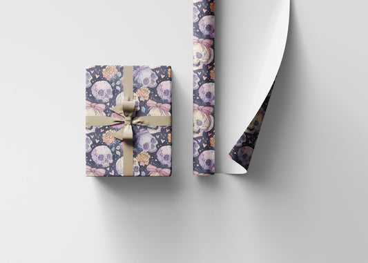 Pastel Goth Watercolor Halloween Wrapping Paper Roll Spooky Cute Skeleton Ghost Bat Witch Print #14
