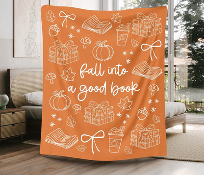 Fall Into a Good Book, Fall Book Lover Throw Blanket, Fall Book Blanket, Fall Book Lover Gift, Reading Nook Blanket, Fall Book Throw Blanket